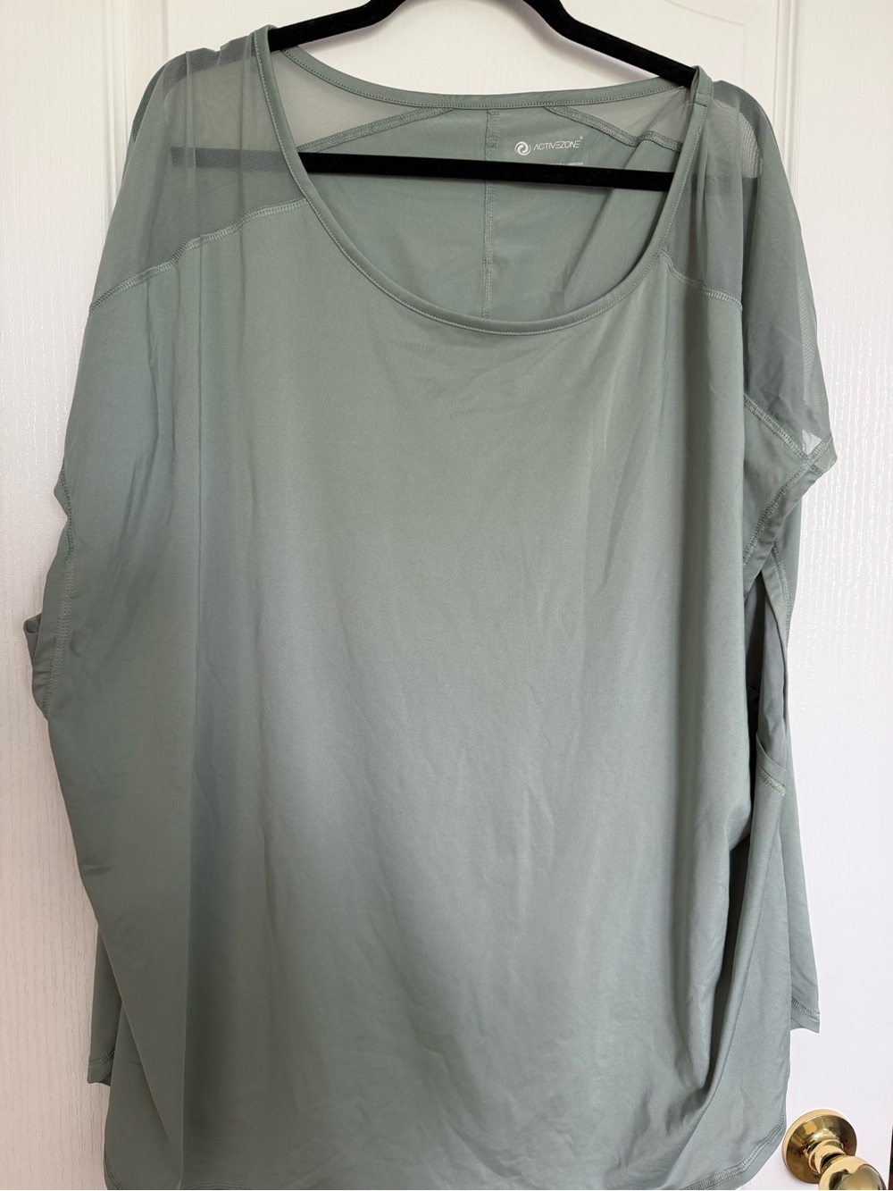 Active USA Women's Sage Green Long-Sleeve Mesh-Shoulder Tee